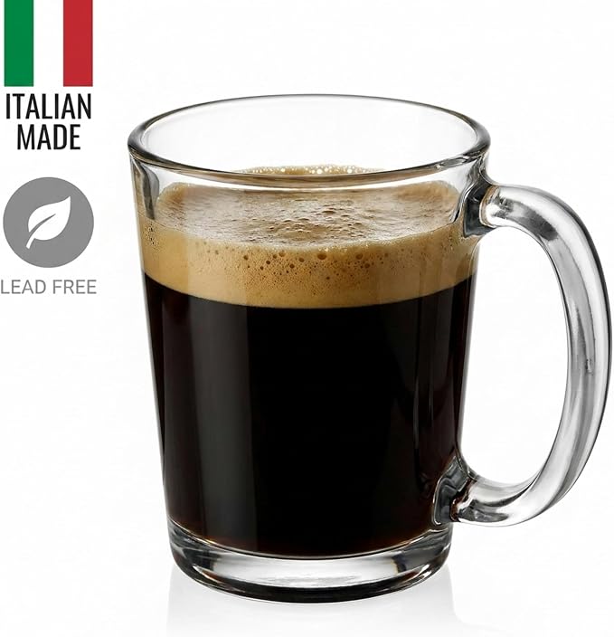 Godinger Coffee Mugs, Italian Made Glass Coffee Mug, Hot Beverage Tea Cups, Glass Cups, Drinking Glasses - 10oz., Set of 4 - Image 2