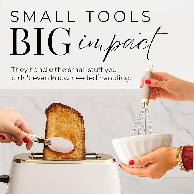 Styled Settings Beige and Gold Utensils Set, 23-Piece | Silicone Nonstick Cooking Tools with Garlic Press, Can Opener, Measuring Cups, Utensil Holder - Luxury Kitchen Accessories - Image 4