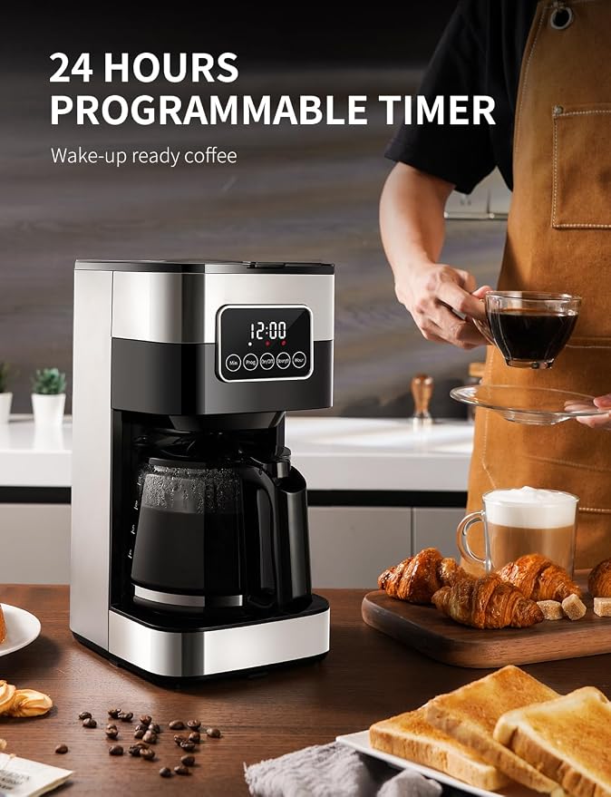 SHARDOR 10-Cup Programmable Coffee Maker, Regular & Strong Brew Drip Coffee Machine for Home and Office, Auto Shut Off, Permanent Filter, Silver - Image 2