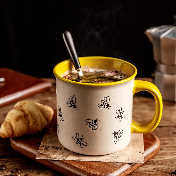 AmorArc 22 OZ Large Ceramic Coffee Mugs, Oversized Soup Cups With Big Handle for Men Women Dad Mom, Big Mug With Textured Bees Patterns for Office & Home -Microwave Safe, 2 Pcs - Image 6