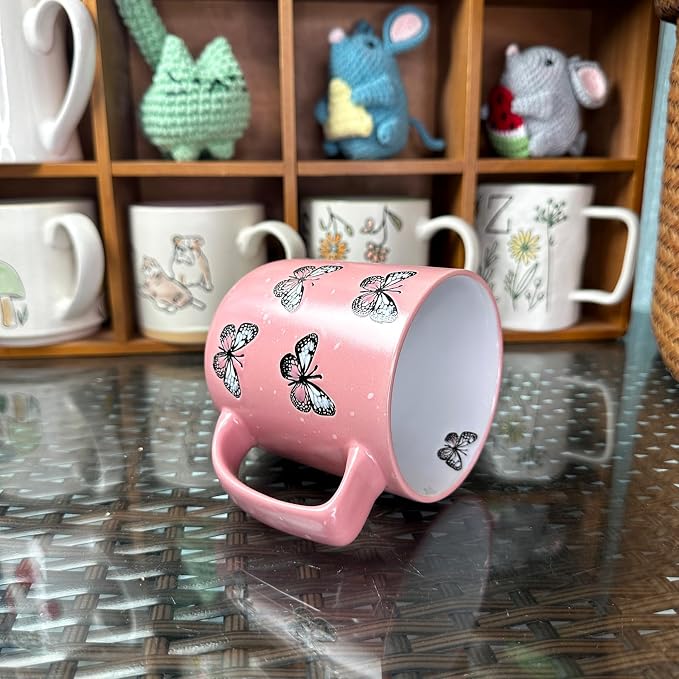 16oz Ceramic Coffee Mug for Office and Home, Hand Painted with Handles Tea Cup, Cute Vintage Butterfly Mug,Best Gifts for Women and Men,Dishwasher Microwave Safe (Light Pink) - Image 4
