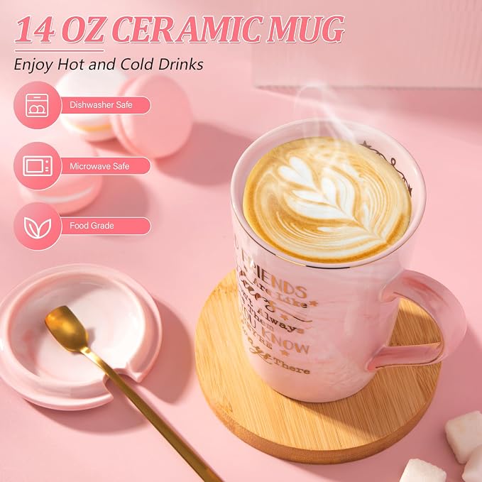 Best Friend Birthday Gifts for Women, Valentines Friendship Gifts for Women | Good Friends are Like Stars - Funny 14Oz Pink Ceramic Gold Print Mug, Presents for BFF, Sisters, Besties, Nice Gift Boxed - Image 2