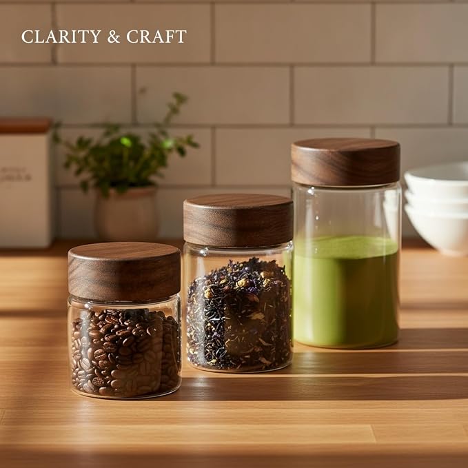 Clear Glass Storage Jar with Acacia Wood Lid - Kitchen Canister for Pantry Organization, Countertop Display, and Dry Food Storage - Image 2