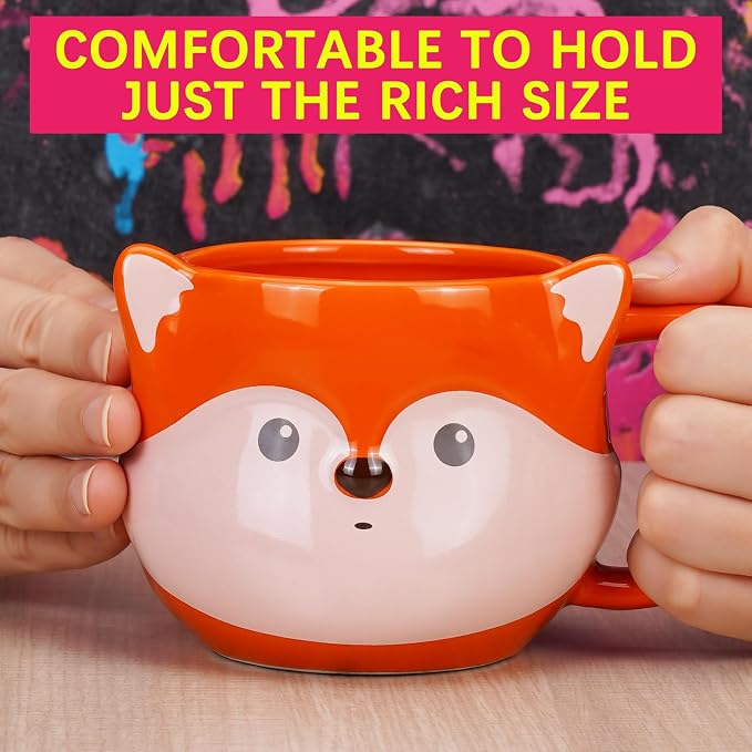 Fox Mug 14 oz Cute Ceramic Coffee Mug 3D Porcelain Tea Mug for Women Kawaii Cup Fox Gifts for Women Christmas Gifts Housewarming Holiday Birthday Gifts for Mom Kids Men Friend Orange - Image 6