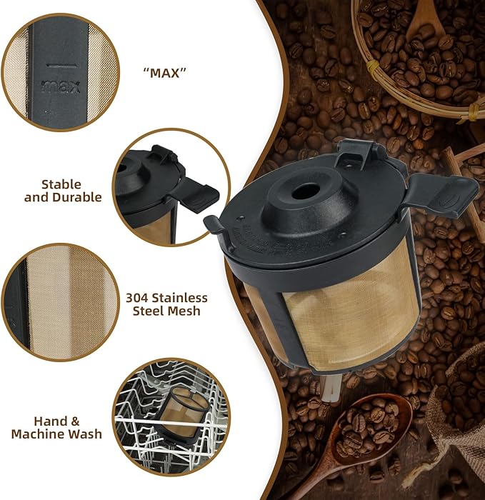 Reusable Coffee Filter for Ninja PB051 PB040 PB041ST - Gold 304 Stainless Steel Mesh - Eco-Friendly Coffee Filter Basket (2)