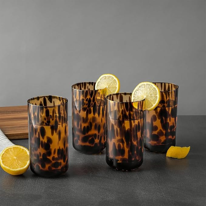 Set of 6 Tortoise Leopard Print Brown Glasses Stylish Stemless Cocktail Cup | 591ml Rocks Glasses Stylish Stemless Cocktail Cups Glass Glassware Tumbler Ideal for Gin, Tequila, Vodka, Soft Drinks - Image 5