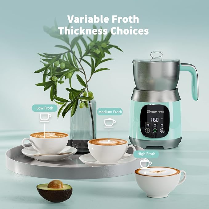 Maestri House Milk Frother, 21OZ Variable Temp and Froth Thickness Milk Frother and Steamer, Smart Touch Control Milk Warmer, Dishwasher Safe, Memory Function for Latte Cappuccino Hot Chocolate
