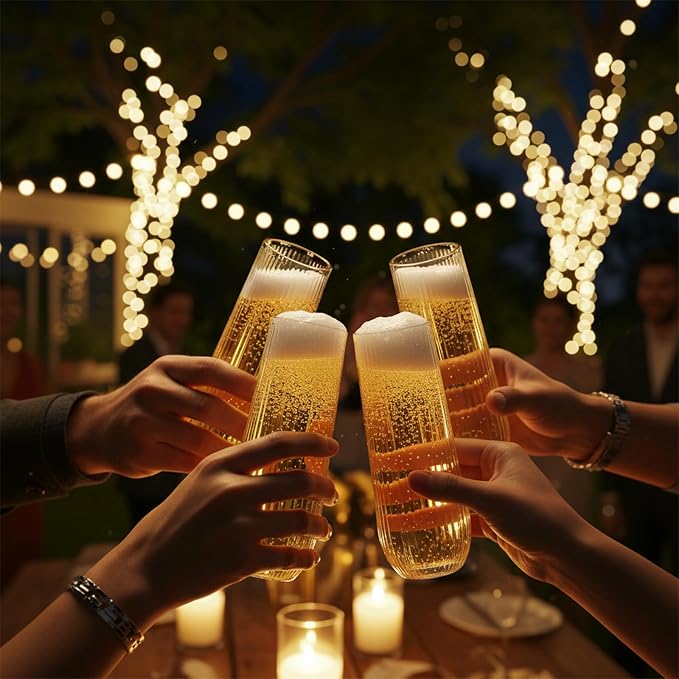 Goodluck 24pack Clear Plastic Champagne Flutes,9oz Stemless Champagne Flute | Stemless Disposable Clear Plastic Toasting Glasses for Weddings, Birthday Parties, Family Gatherings, Bars etc - Image 7