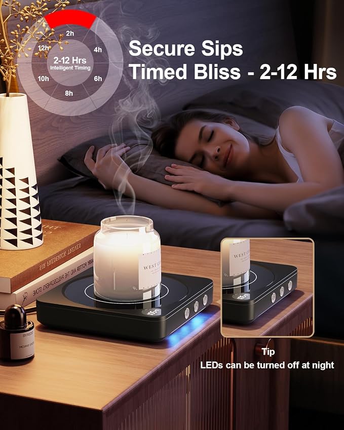 Mug Warmer - 36W Coffee Mug Warmer for Desk with Temperature Display, 2-12Hrs Auto Shut Off, Smart Candle Warmer - Ideal Coffee Gifts Accessories Keep Beverages Coffee Warmer - Image 4