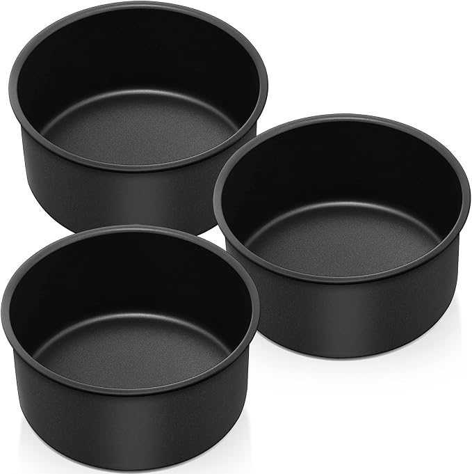 P&P CHEF 6 Inch Cake Pan Set, 3Pcs Non-stick Round Baking Cake Pans Tins | Stainless Steel Core & Nonstick Coating, Good for Baking Layer Tier Cakes for Birthday Wedding, Deep Side & One-piece Design by PPCHEF