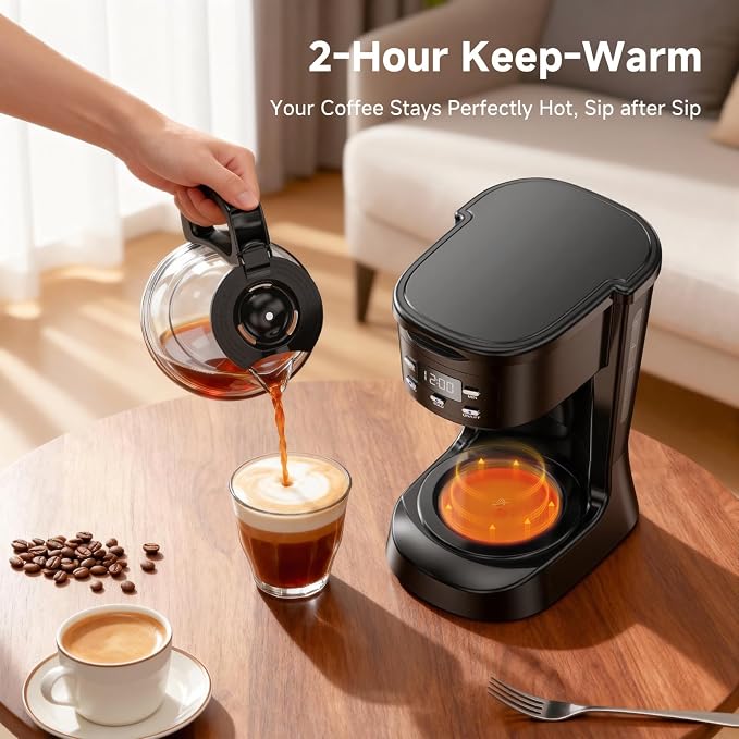 Coffee Maker, 5 Cup Programmable Drip Coffee Machine-Black | 20 Hours Timer, 2 Hours Keep Warm, Compatible with Ground&Tea Leaves,Portable Small Cafetera for Home Office Travel Camping - Image 4