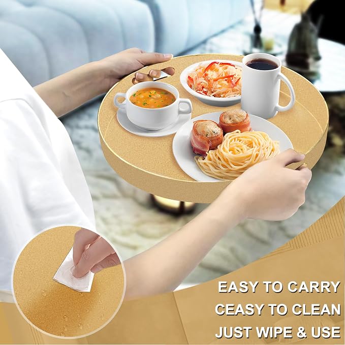 MAONAME 13" Gold Decorative Tray, Plastic Round Serving Tray with Handles | Decorative Tray for Coffee Table, Modern Ottoman Tray, Circle Tea Tray, Round Melamine Tray for Living Room, Bathroom - Image 4