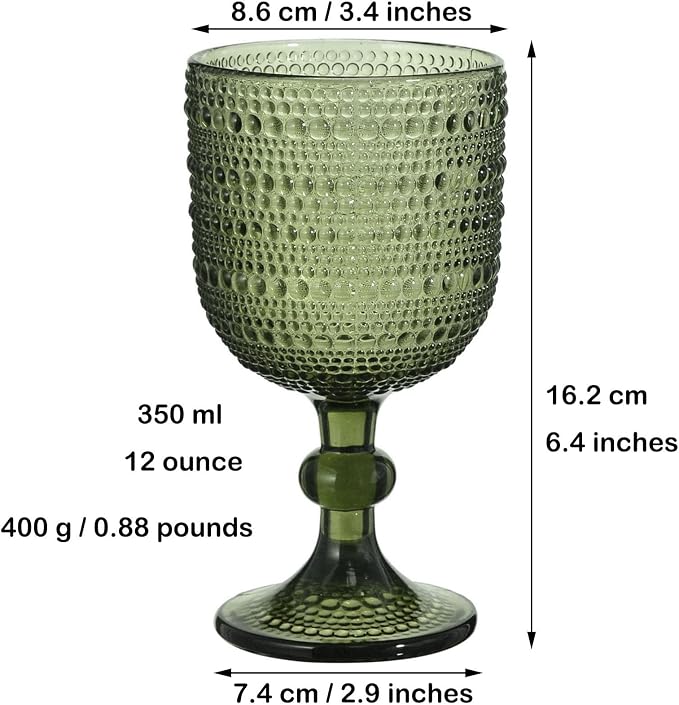 Taganov Glasses Drinking Wine Water Goblets Green Glassware set of 6 Vintage Stem Glasses Stemware 12 Ounces for Wedding Party Bar Twill Pattern Striped 350 ml - Image 6