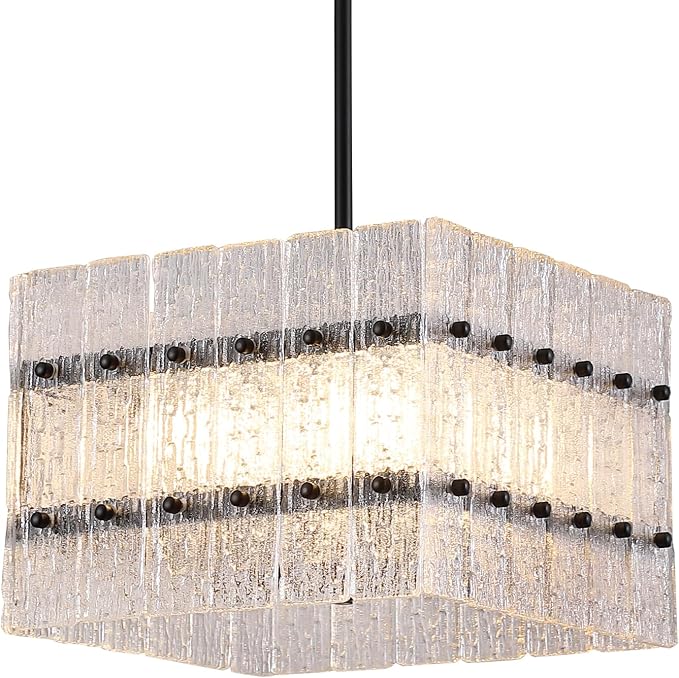 Modern Black Crystal Chandelier for Dining Room,Contemporary Square Water Ripple Glass Chandelier 4 Lights for Kitchen Island Entryway UL Listed - Image 9