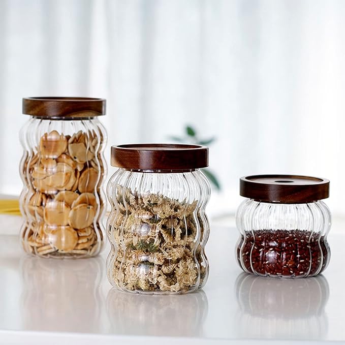 Glass Food Storage Container Jar with Airtight Seal Acacia Wood Lids Kitchen Clear Glass canister Coffee, Bean,Tea,Spice Containers Sugar,Cookies,Nuts,Snack,Candy Jar - Image 8