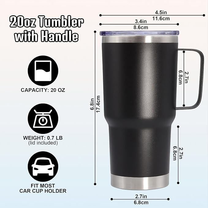 20 oz Tumbler with Handle and Lid Insulated Travel Coffee Mug Black 6P | Stainless Steel Tumbler, coffee tumbler with handle,Spill Proof Double Wall Vacuum Tumbler Cup Keep Drink Hot & Cold - Image 6