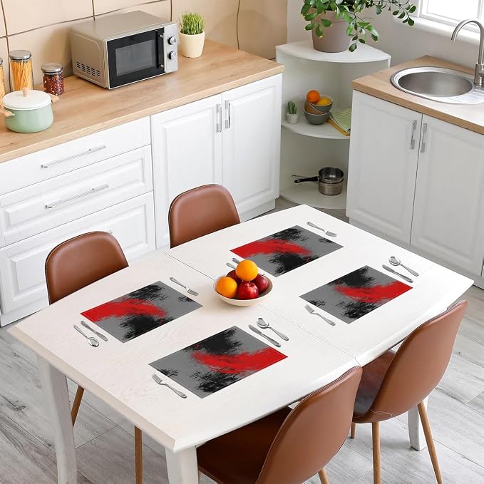 Feelyou Red Grey Black Placemats Set of 4 18"x12" Kids Abstract Placemat for Kitchen Dining Table Decor Indoor Outdoor for Boys Geometric Table Place Mats, Modern Art - Image 3