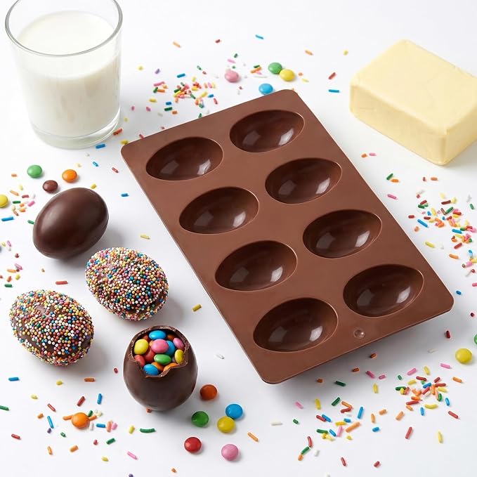 1 Pack Silicone Egg Molds 8 Cavity Easter Silicone Candy Mold 3D Egg-Shaped Silicone Baking Mold for Chocolate, Jello, Mini Cakes, DIY Desserts, Candy, Ice, Pudding, Baking (1, Dark Brown) - Image 7