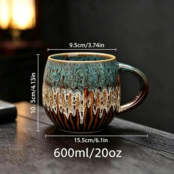 20 oz Large Ceramic Coffee Mug,Creative Handcrafted Reactive Glaze Coffee Cups Suitable for Home and Office Use,Dishwasher & Microwave Safe,Novelty Pottery Mug for Coffee Lovers Gift (blue) - Image 3