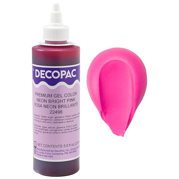 DecoPac Premium Gel Food Coloring | Neon Bright Pink Food Coloring For Baking | 8oz | Color Buttercream, Fondant, Frosting & Piping Gel, Food Safe, Highly Concentrated Gel, 8 oz - Neon Bright Pink