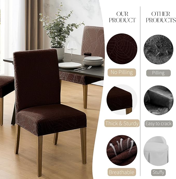 MOSAYT 100% Waterproof Dining Room Chair Covers Set of 4, Super Fit Stretch Jacquard Parson Chairs Slipcovers Removable Washable Chair Seat Protectors for Home, Kitchen, Banquet (Chocolate - XL) - Image 4
