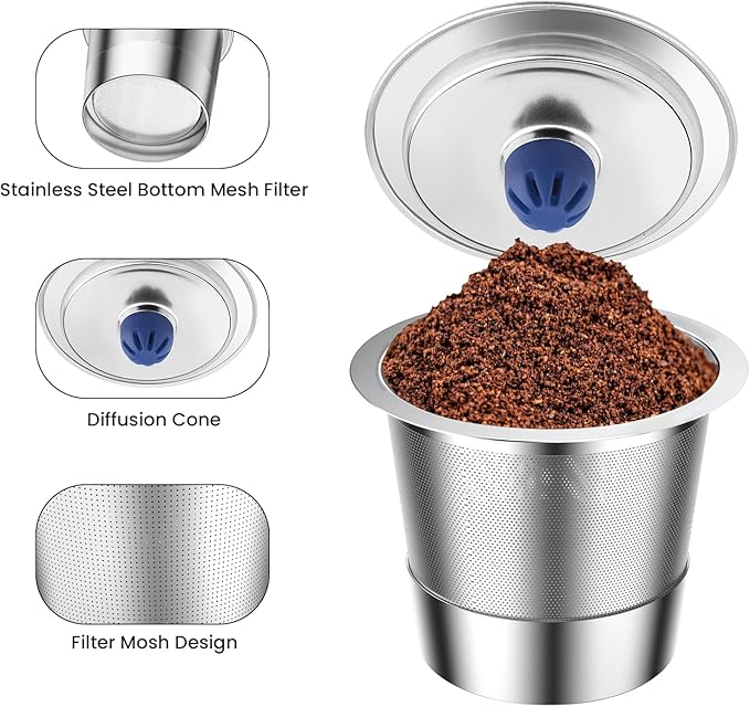 Stainless Steel Reusable K Cups for Keuring 2.0& 1.0, Reusable Coffee Pods for Keuring Coffee Maker,2 Pack K Cups with 1 Pack Scoop, Permanent Filters （2Pack)