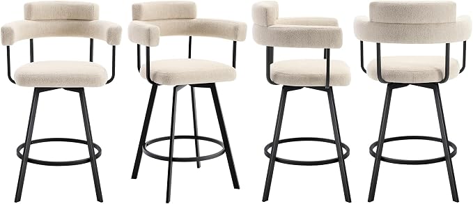 Flouki Swivel Bar Stools with Backs and Arms, Modern Bar Stools Set of 4 for Kitchen Island, 26" Upholstered Linen Counter Height Bar Stools for Kitchen Counter, Dining Room, Beige - Image 9