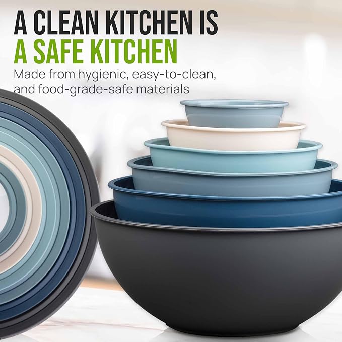 Zulay Kitchen 12 Piece Plastic Mixing Bowls with Leak-Proof Lids Set - Microwave and Freezer Safe Kitchen Mixing Bowls for Preparing, Serving and Storing - Large Nesting Bowls (Twilight Ombre) - Image 6