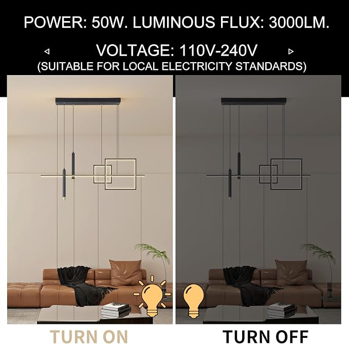 ORANOOR Modern LED Chandeliers, 39inch Dimmable Linear Black Pendant Lights | 39in Square Black Gold Dining Room Hanging Light Fixture, Kitchen Island Pendant Light for Dining Table Bar (3000lm/ 50W) - Image 6