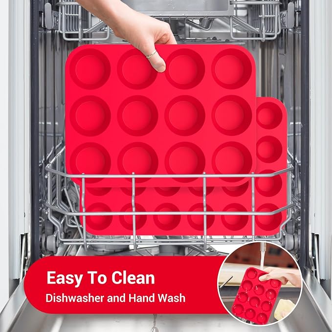 Redfly 2 Pack Silicone Muffin Pans for Baking & Cupcake Pan - 12 Cup Regular Size Silicone Molds, BPA Free Egg Bites Mold - Image 7