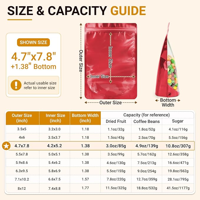 ANZNKU 100PCS Mylar Bags Resealable Small Smell Proof Bags(Red, 4.7x7.8) | Stand Up Foil Pouches Clear Window, Sealable Bags for Small Business Packaging Snack Party Favors Candy Treats Food Storage - Image 2