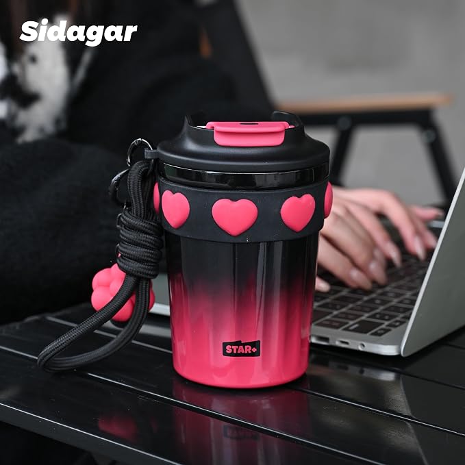 SDGA+ 12 OZ Travel Coffee Mug with Lid Spill Proof Leak Proof, Stainless Steel Thermal Coffee Tumbler for Hot and Cold, Resuable Insulated Coffee Cup For Women, Black and Pink - Image 4