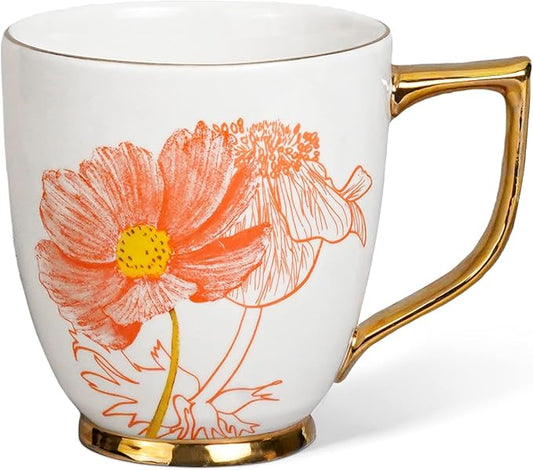 Ceramic Coffee Mug - 15 oz Tea Cup with Cosmos and Anemone Pattern, Porcelain Floral Mug for Home, Mother's Day Gift for Mom and Wife by Asmwo