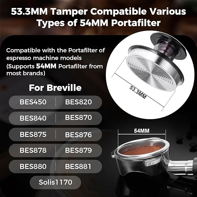 IKAPE 53.3MM Semi-Transparent Coffee Tamper for Espresso, Spring Calibrated with Flat Premium Stainless Steel Base, Suitable for 54mm Breville Bottomless Portafilters(New Upgrade)