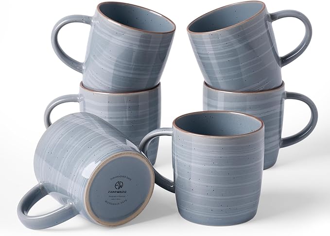 famiware Coffee Mugs Set of 6, Meteor 13 oz Ceramic Mug Cup Set with Handle for Coffee, Tea, Cappuccino, Latte, Milk, Blue Gray by Famiware