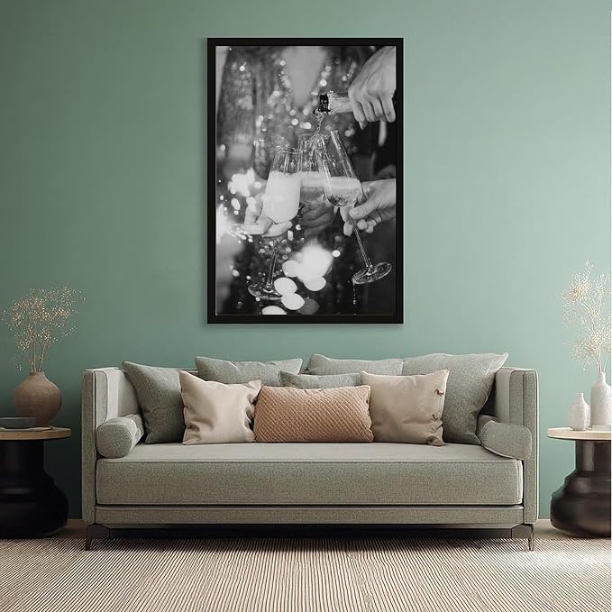 UXCBIA Pouring Champagne, Black And White, Cheers Poster, Bar Cart, Party, Celebration, Decor, Bar Wall Canvas Poster Bedroom Decor Sports Landscape Office Room Decor Gift Black Frame 24x36in(60x90cm - Image 5