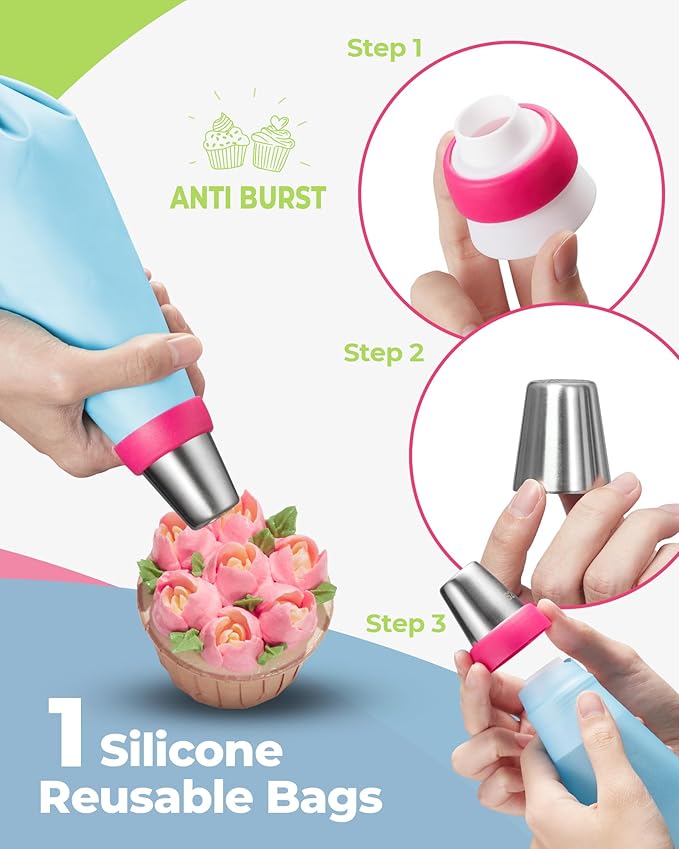 Kootek 90Pcs Russian Piping Tips Set, Piping Bags and Tips Set with 25 Russian Tips, 23 Icing Tips, 1 Ball Tip, 30+1 Pastry Bags, 3 Couplers, 4 Bag Ties for Cake Decorating, Cupcake, Cookie, Baking