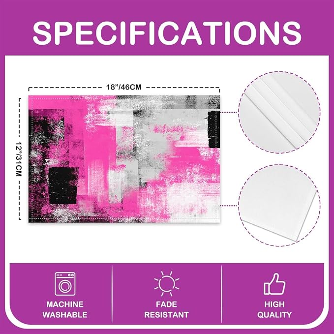 Feelyou Hot Pink Grey Table Place Mats, Boys Girls 18"x12" Abstract Geometric Placemats Set of 4 for Kids Geometric Placemat for Kitchen Dining Table Decor Indoor Outdoor Buffalo Check - Image 4