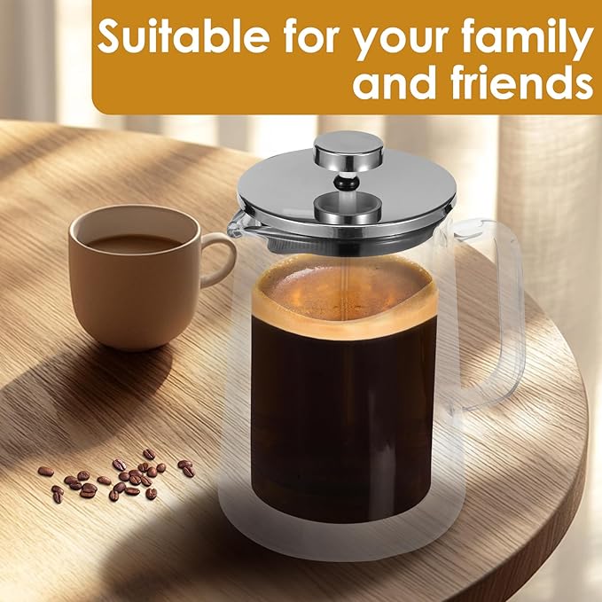 350/650/1000ml French Press Coffee Maker, Double Wall Glass French Press, Clear French Press Tea Maker, Multifunctional Coffee Press Coffee Maker for Home Office (1000ML)