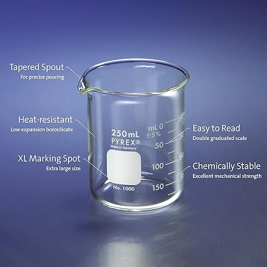 PYREX Griffin Borosilicate Glass Beaker- Low Form Graduated Measuring Beaker with Spout– Premium Scientific Glassware for Laboratories, Classrooms or Home Use - PYREX Chemistry Glassware, 250mL, 12/Pk - Image 3