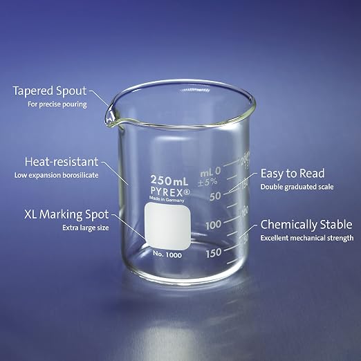 PYREX Griffin Borosilicate Glass Beaker - Low Form Graduated Measuring Beaker with Spout – Premium Scientific Glassware for Laboratories, Classrooms or Home Use - PYREX Chemistry Glassware, 2L, 2/Pk - Image 2