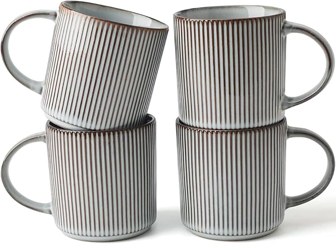famiware Coffee Mug Set for 4, Star 12 oz Catering Mugs Cup Set with Handle for Coffee, Tea, Cocoa, Milk - Ceramic Stoneware Drinkware Set, Smoky Blue by Famiware
