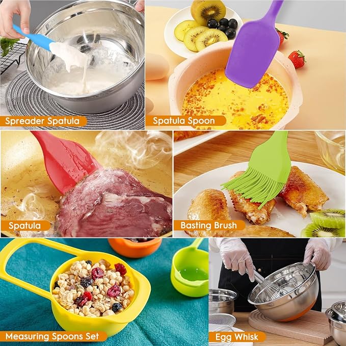 Mixing Bowls with Airtight Lids, 18pcs Stainless Steel Mixing Bowls Set | Nesting Non-slip Silicone Bowls Bottom, Size 4.5, 3.6, 2.7, 2.1, 1.7, 1.1, 0.7 qt, Fit for Mixing & Serving(Colorful ) - Image 8
