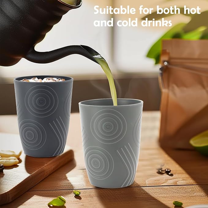 BUSOKIP12 oz Small Kids Cup, Wheat Straw Cups Sets of 6, Plastic Cups Reusable, Unbreakable Water Tumblers, Dishwasher Safe Kitchen Cup, Plastic Glasses Drinking for Camping, Party (Black, Grey) - Image 7