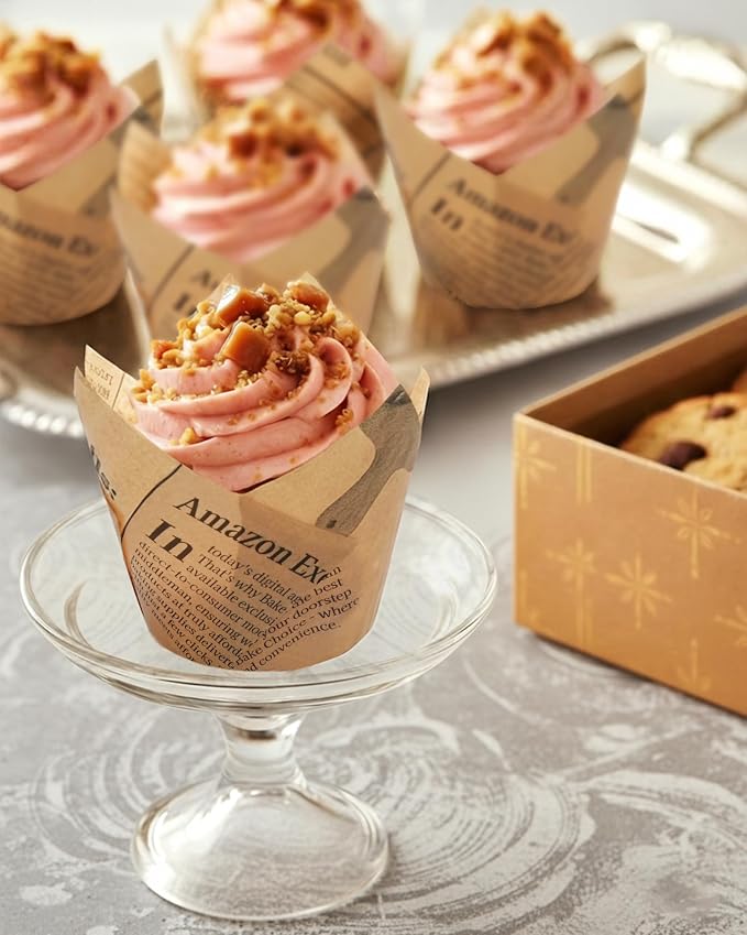 Bake Choice 200pc Standard Tulip Cupcake Liners for Baking, Newspaper Print | Tulip Muffin Liners, Non Stick, Grease Resistant Cupcake Wrappers for Party, Christmas - Image 7