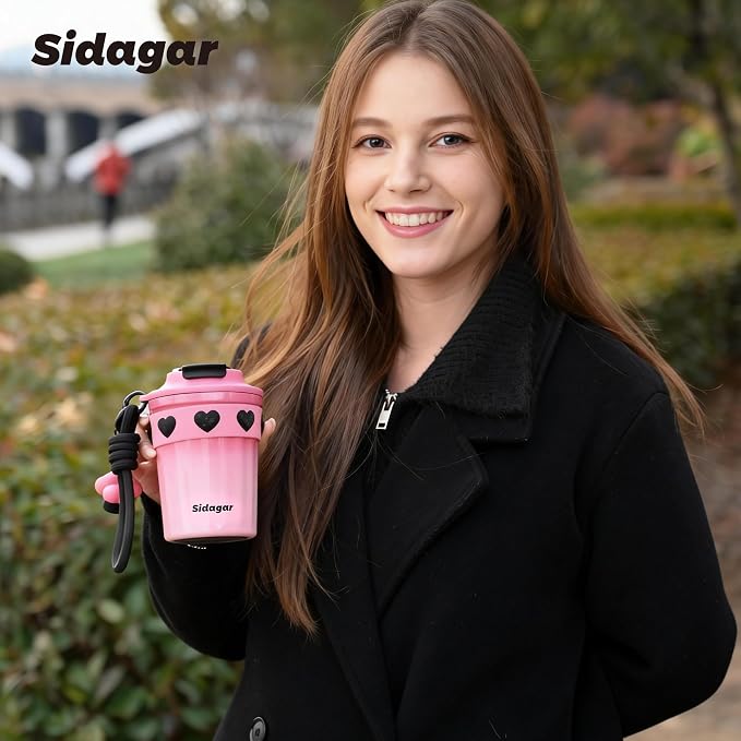 SDGA+ 12 oz Travel Coffee Mug Spill Proof Leak Proof, Stainless Steel Thermal Coffee Cup with Lid, Resuable Cup for Hot and Cold, Portable Tumbler for Women, Pink - Image 8