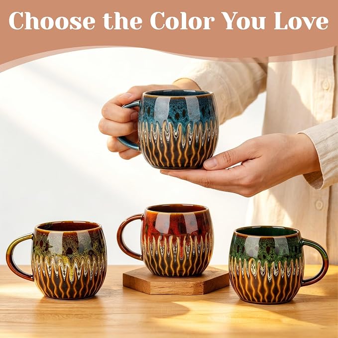 20oz Large Ceramic Coffee Mugs Unique Big Pottery Coffee Mug Microwave Safe Cool Stoneware Cups for Tea Latte Oversized Mug With Handle for Home Blue Wide Clay Mugs for Men Fancy Handmade Ceramic Cup - Image 3