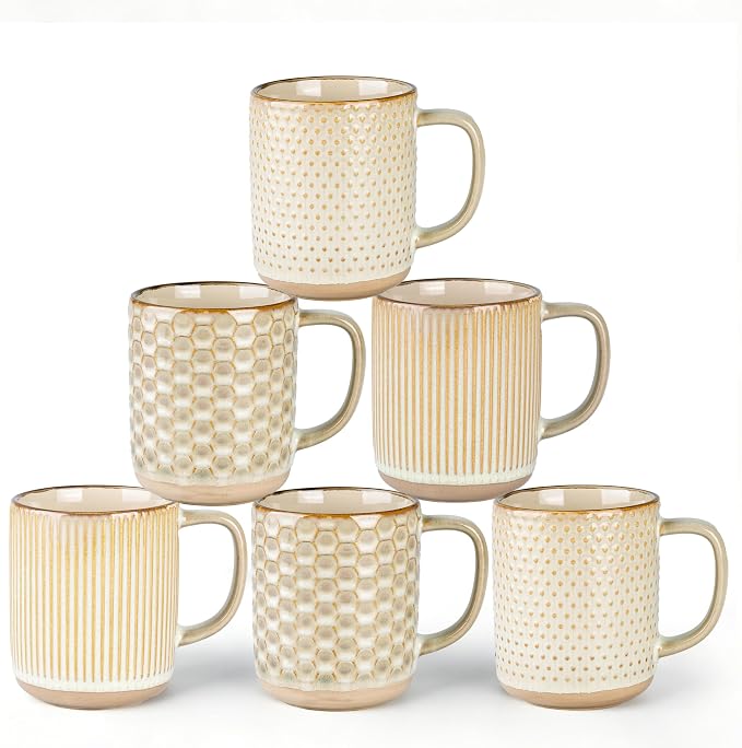 GBhome Large Coffee Mugs Set of 6, 16oz Handmade Stoneware Coffee Mugs Set with Large Handle for Cappuccino/Latte/Tea/Hot Cocoa, Dishwasher & Microwave Safe-Pale khaki by GBhome