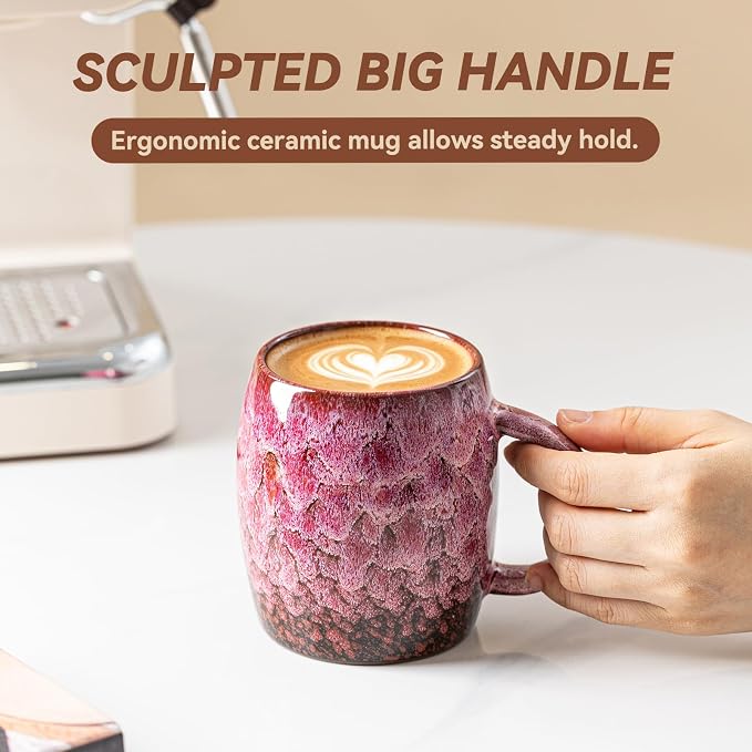 Roseate Nebula Ceramic Coffee Mug - 14 oz Unique Reactive Glaze Coffee Cup with Artful Handle, Barrel Cute Mug for Women Men Home Office Gift Box - Image 9