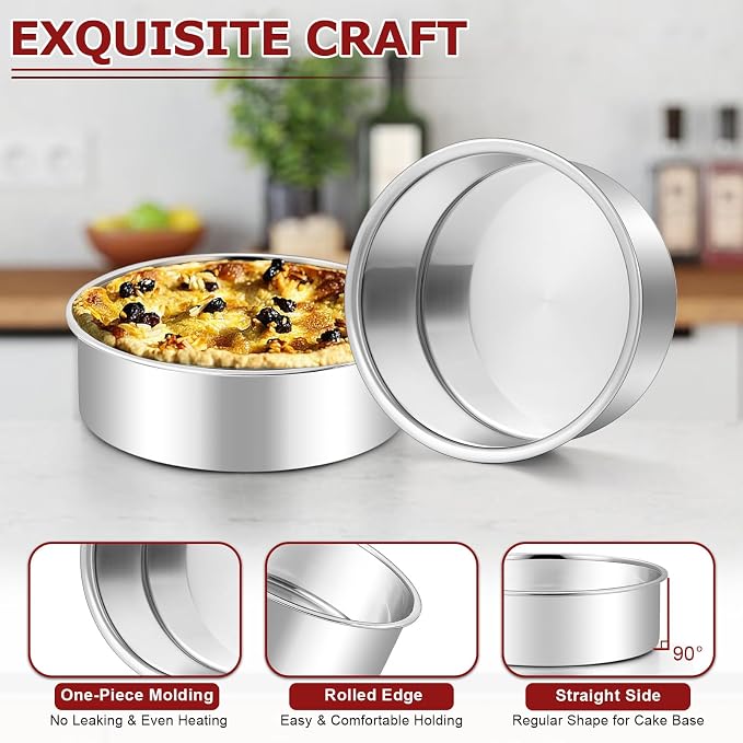 LIANYU 6 Inch Cake Baking Pan Set of 4, Stainless Steel Round Cake Bake Pan | Fit in Pot Pressure Cooker Air Fryer, Healthy & Toxic Free, Leak-proof & Dishwasher Safe, No Coating Metal Baking Pan - Image 4